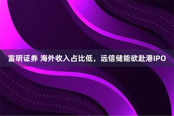 富明证券 海外收入占比低，远信储能欲赴港IPO
